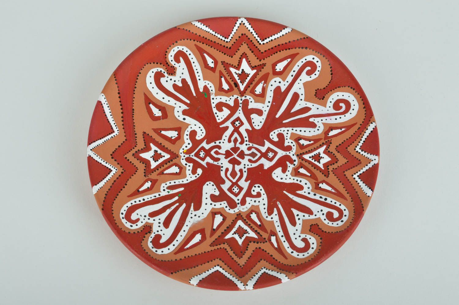Assiette murale décorative céramique ronde à motif peinte faite main Feu photo 3