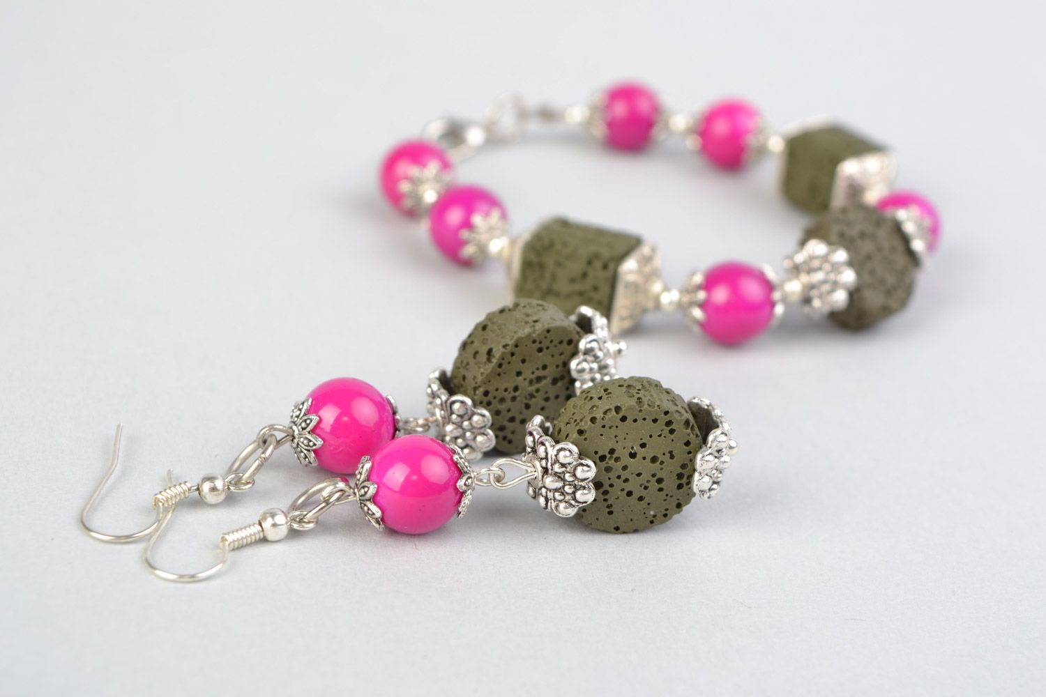 Bracelet et boucles d'oreilles faits main en perles céramiques bijoux pour femme photo 3