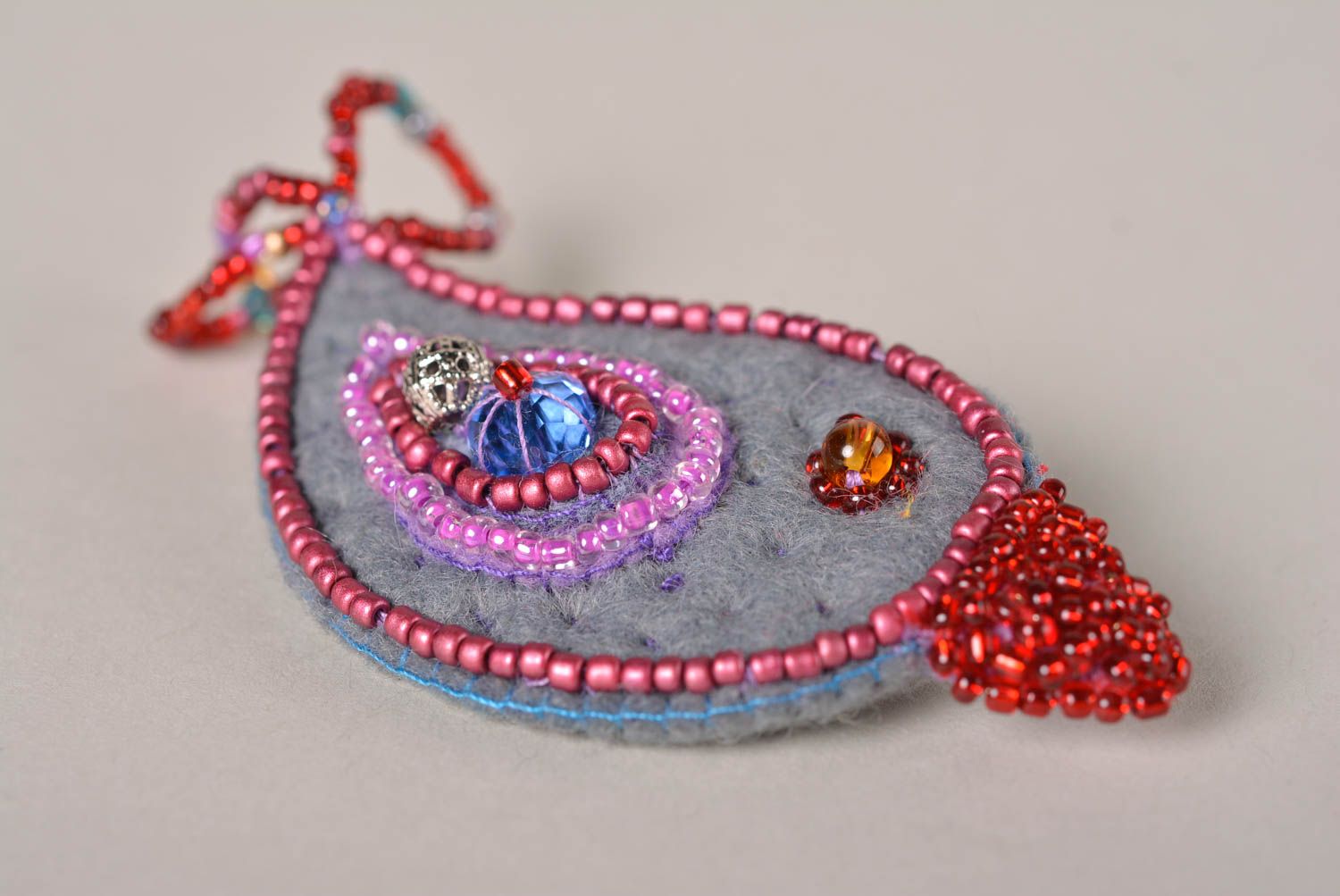Unusual handmade textile brooch pin beaded brooch artisan jewelry designs photo 5