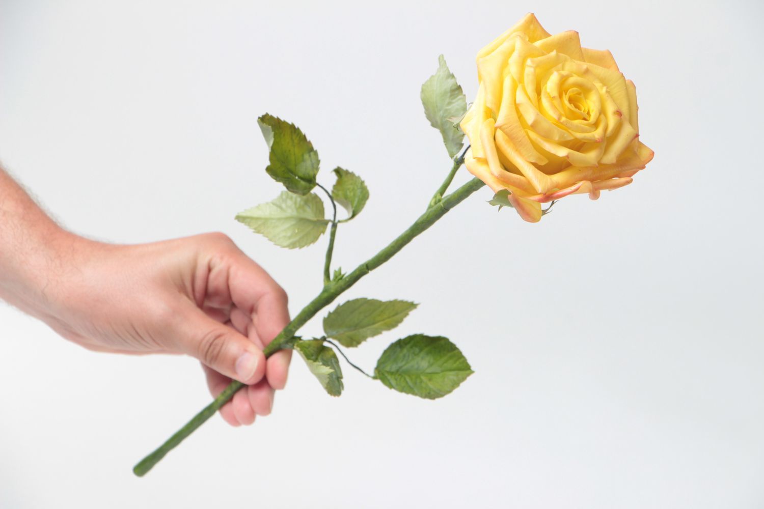 Gelbe feine handgemachte Kunstblume Rose aus Polymerton mit Ölfarben Bemalung foto 5
