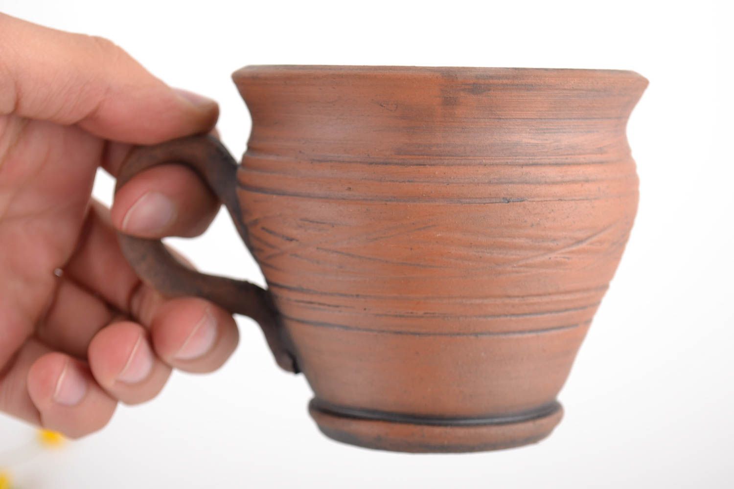 8 oz clay coffee cup with handle and coffee beans' molded pattern photo 2