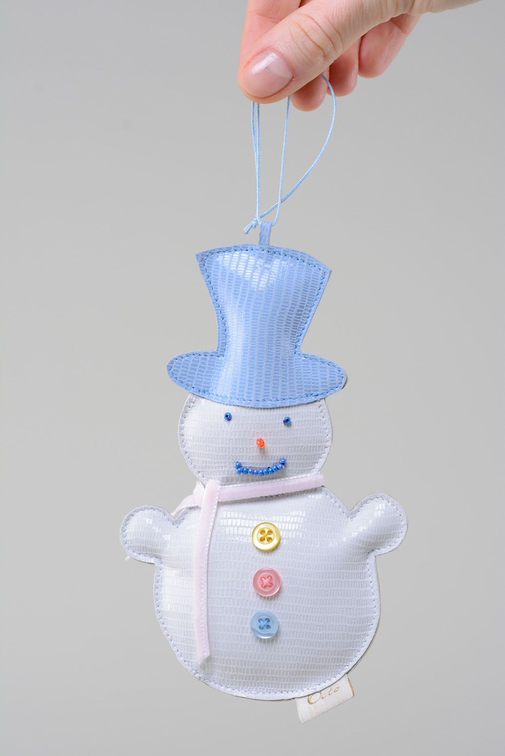 Leather bag charm in the shape of snowman photo 5