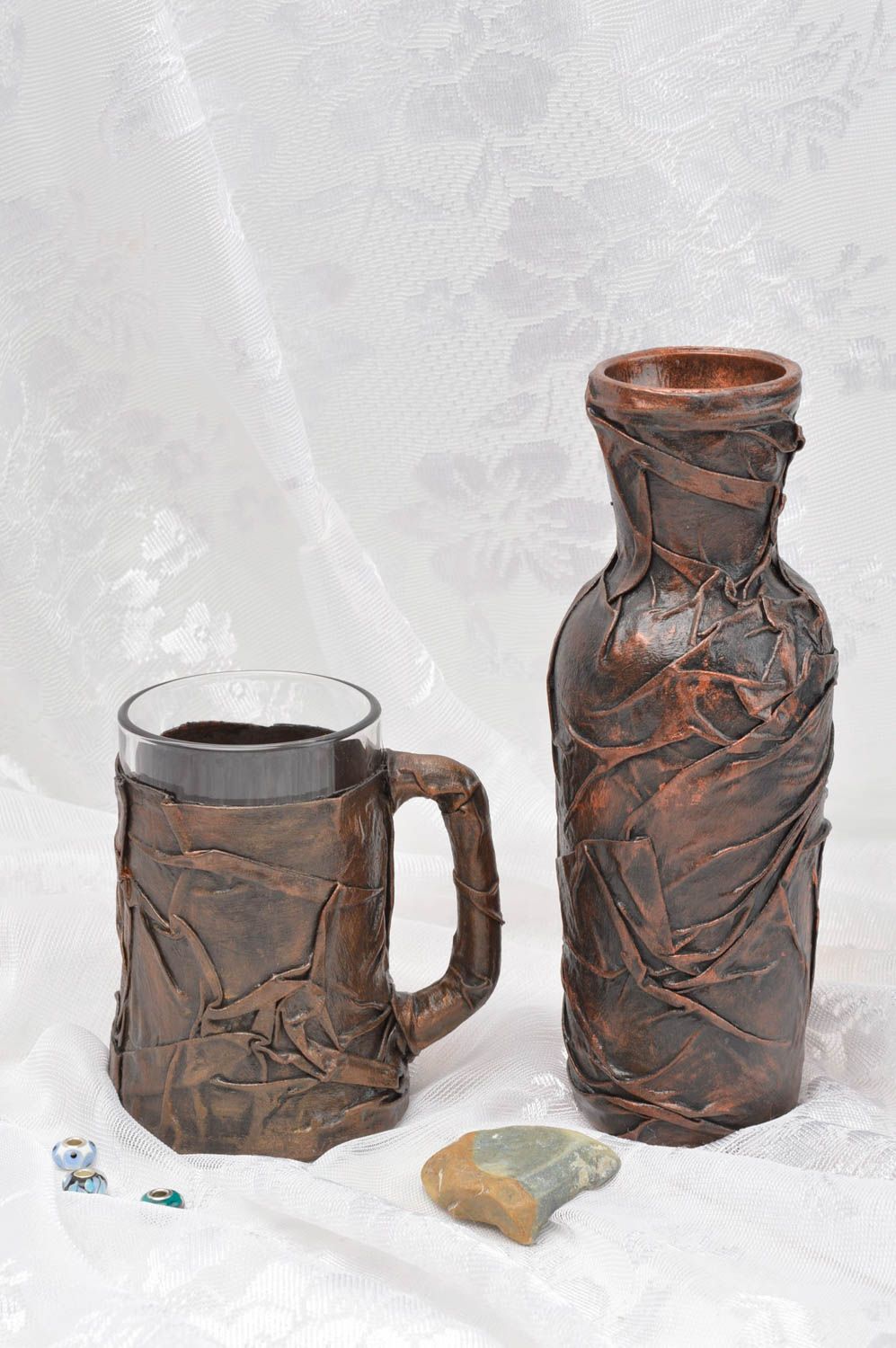 Стеклянная ваза ручной работы настольный декор стеклянная кружка с тканью фото 1