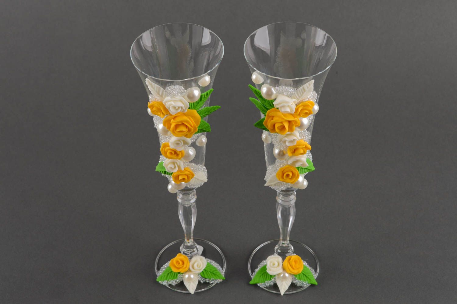 Verres à champagne fait main Vaisselle en verre Cadeau mariage 2 pcs design photo 5