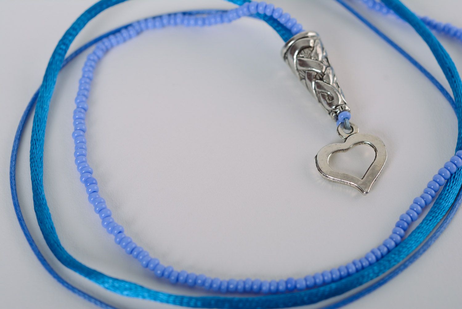Bright stylish handmade beaded pendant of blue color for women photo 3