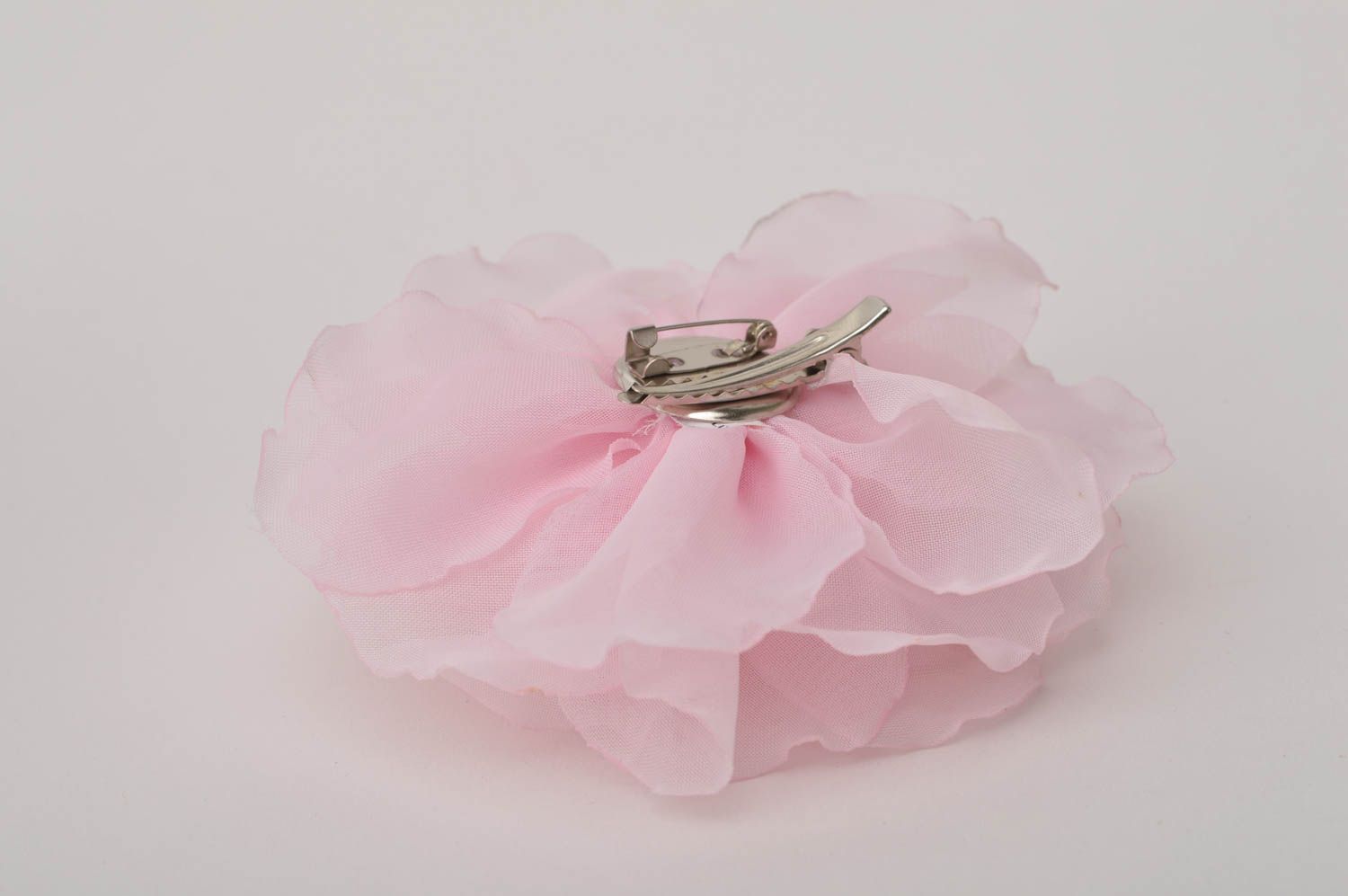 Broche Barrette fleur en satin rose faite main grande Cadeau pour femme photo 5