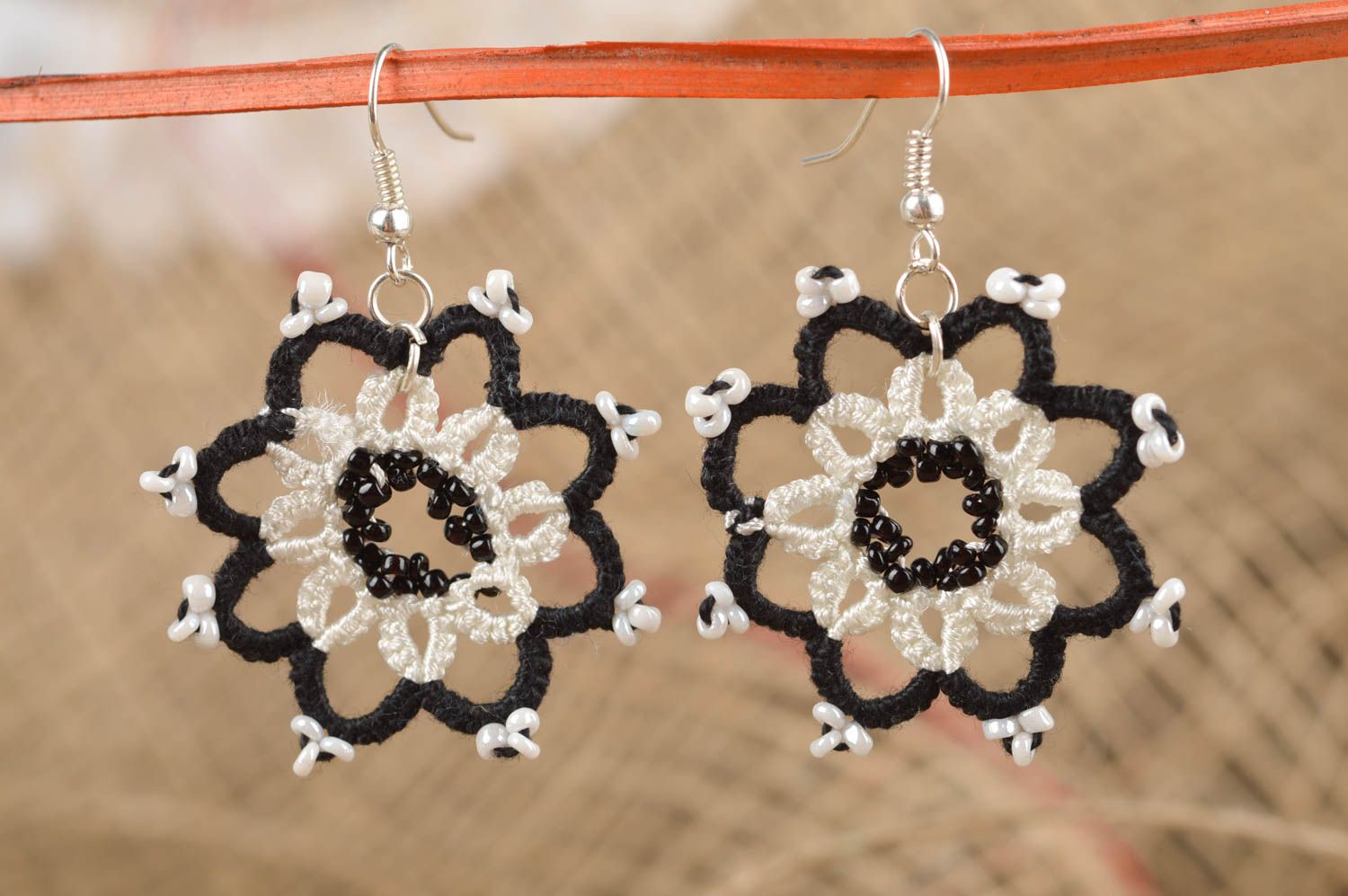 Handmade beaded earrings woven lace earrings textile jewelry designs gift ideas photo 1