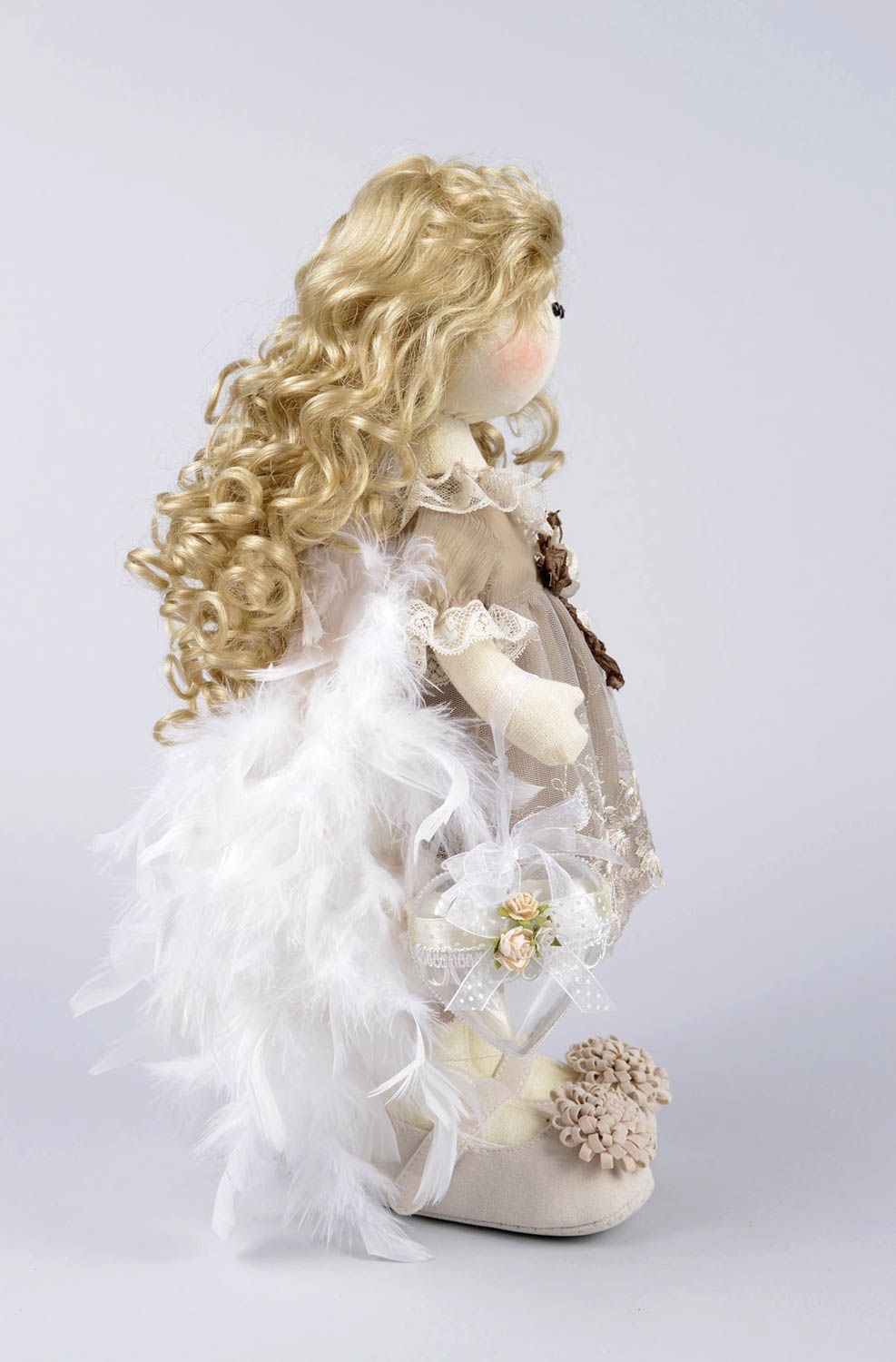 Кукла ручной работы кукла из ткани декоративная кукла в сером платьице  фото 3