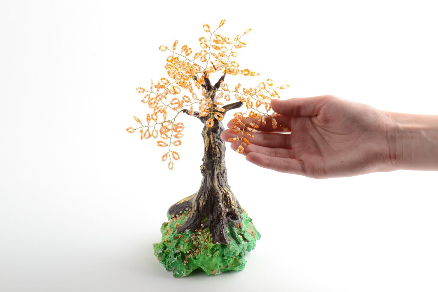 Handgemachter Glücksbaum aus Glasperlen in Terrakottabraun für Interieur Dekoration foto 5