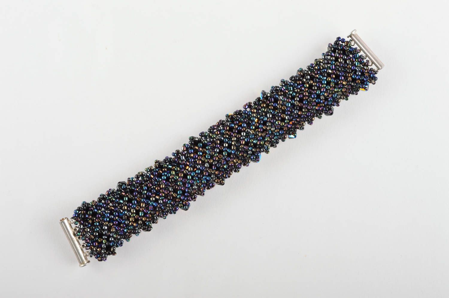 Handmade black seed beads adjustable wrist bracelet for women photo 4