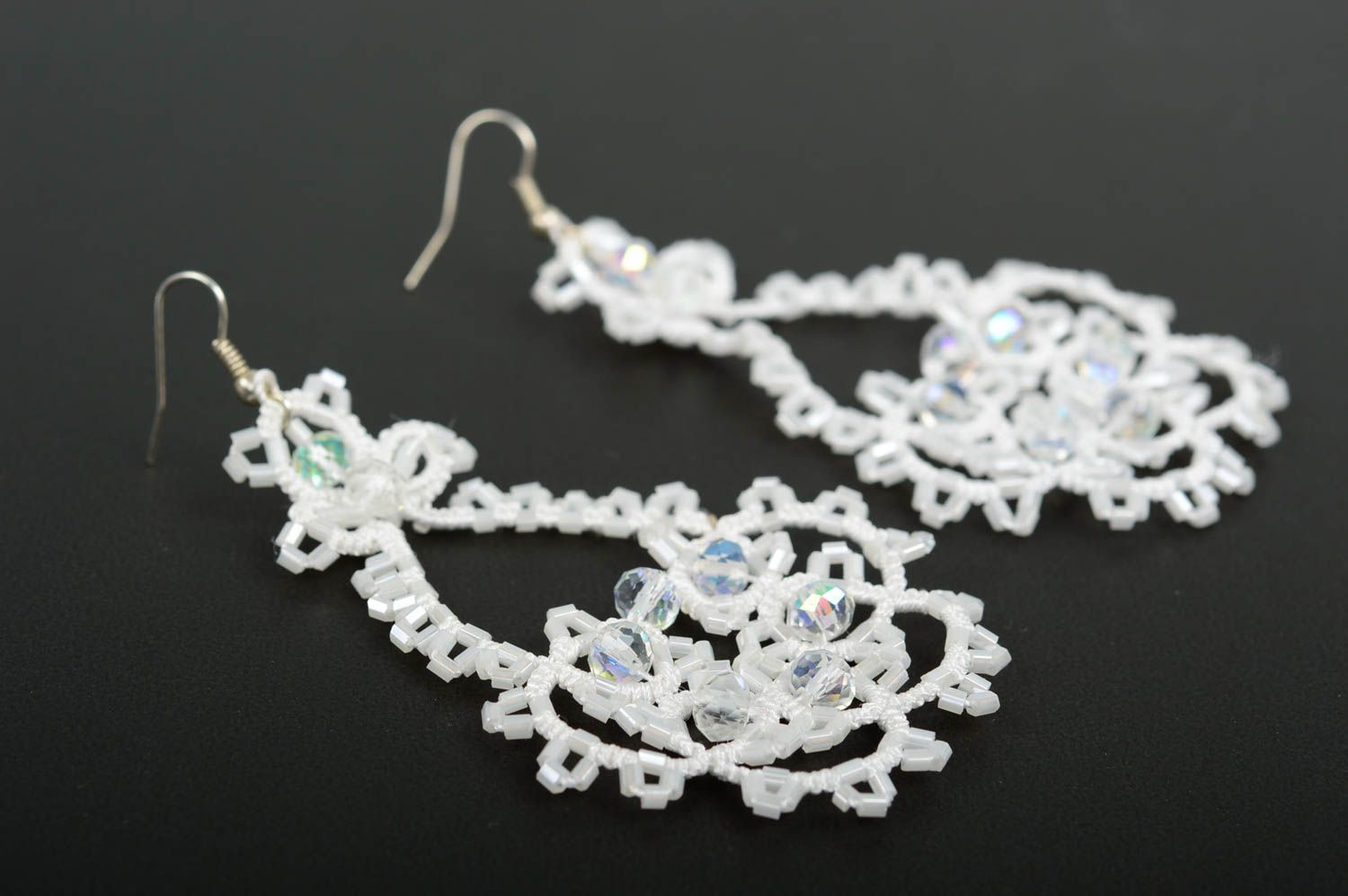 Handmade woven lace earrings textile jewelry designs accessories for girls photo 4