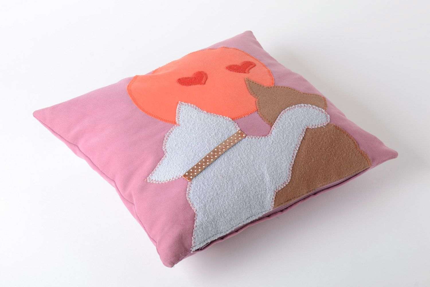 Coussin décoratif en tissu avec housse amovible rose motif chat fait main photo 2