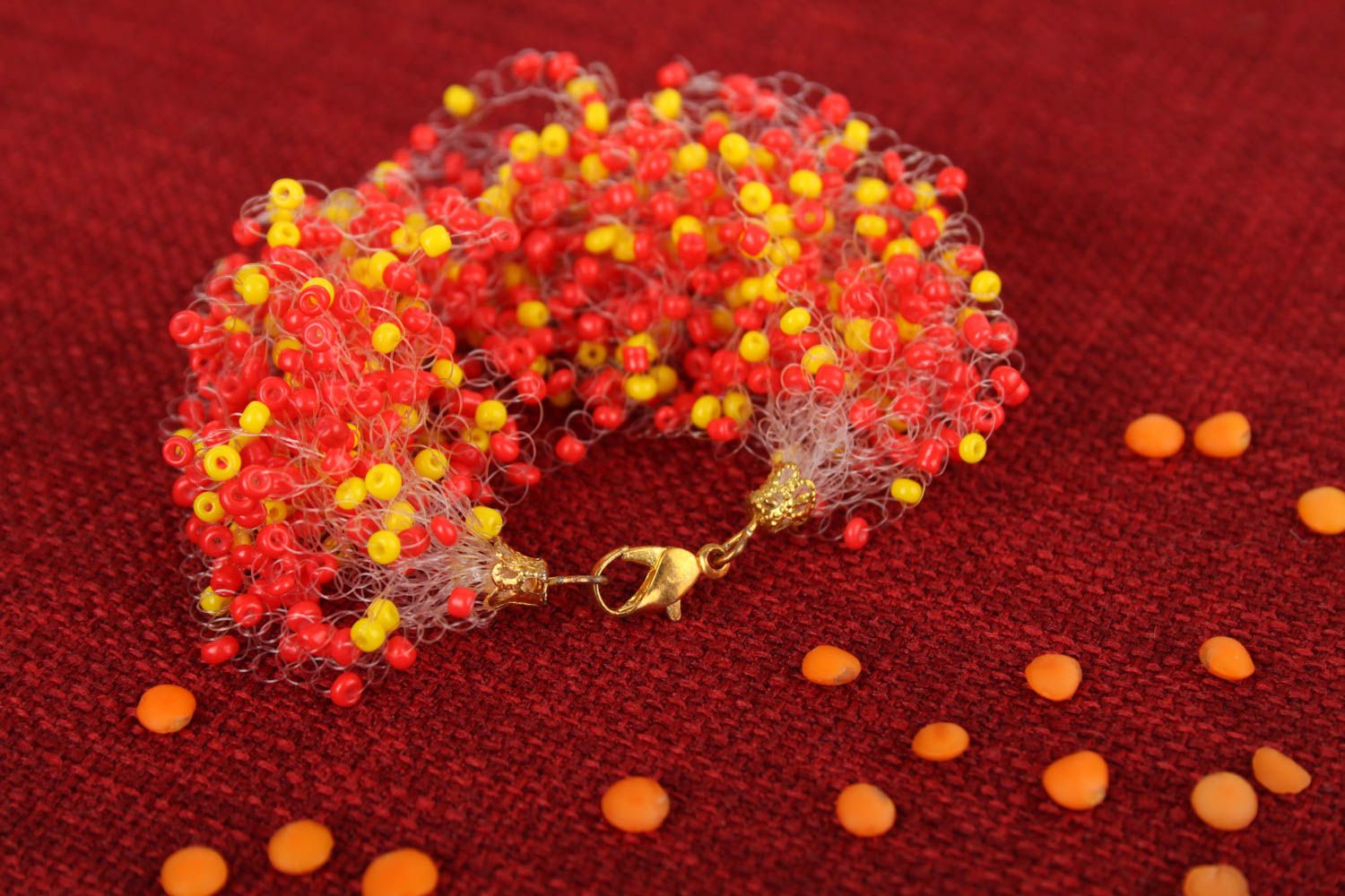 Bracelet perles rocaille Bijou fait main corail design Accessoire femme original photo 1