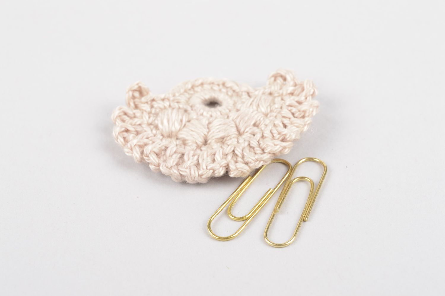 Handmade designer brooch blank unusual crocheted fittings white flower photo 5