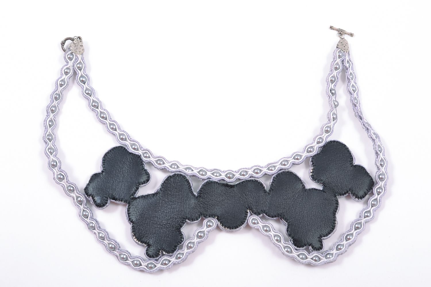 Lacy soutache necklace of gray color photo 6