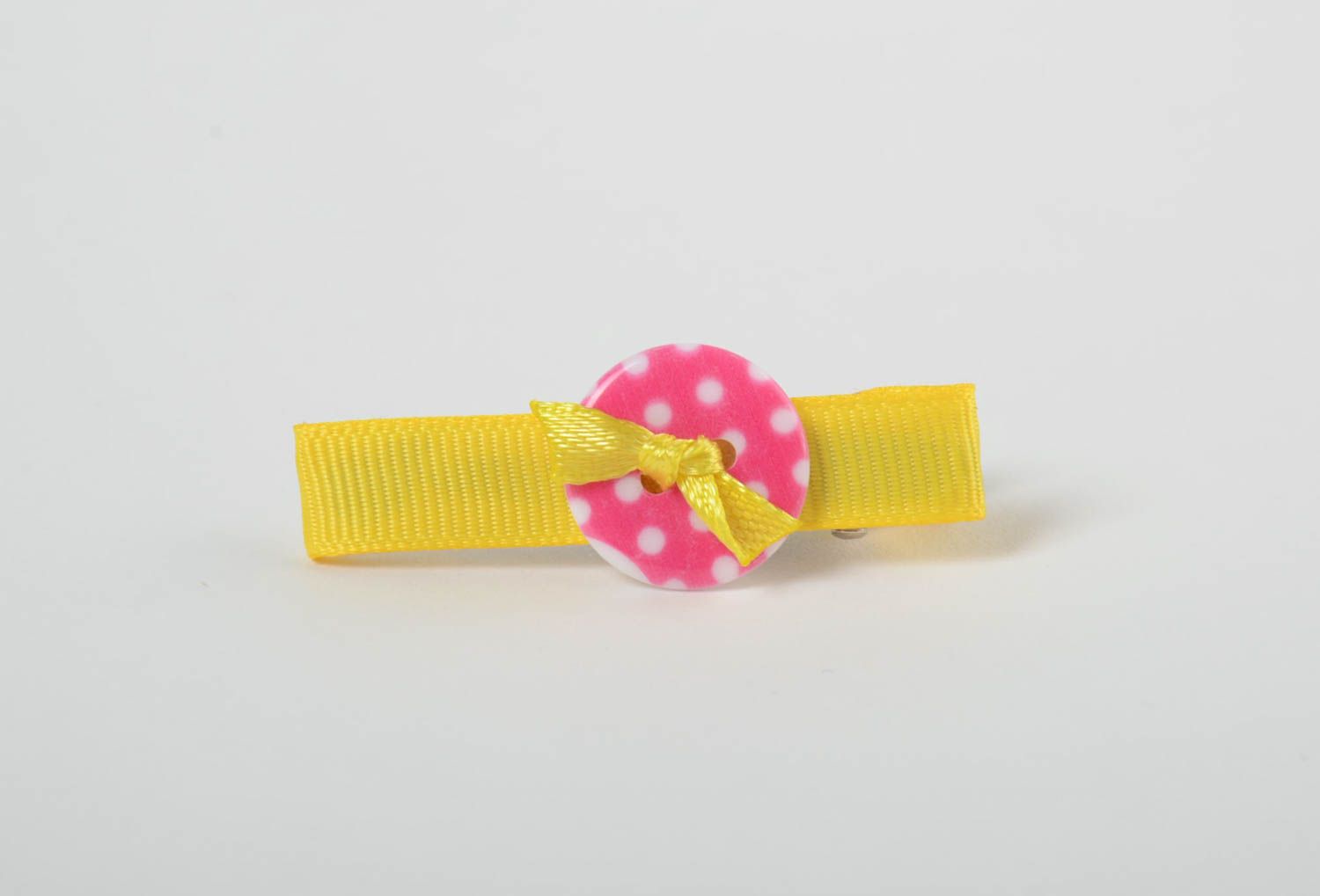 Gelbe kleine Kinder Haarspange mit Knopf aus Ripsband handmade foto 4