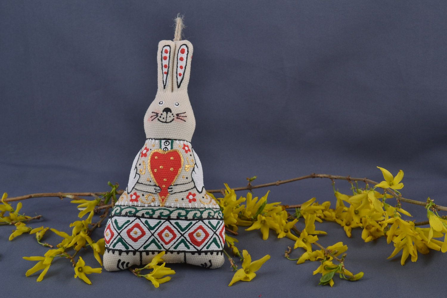 Handmade flavored textile interior pendant in the shape of hare photo 1