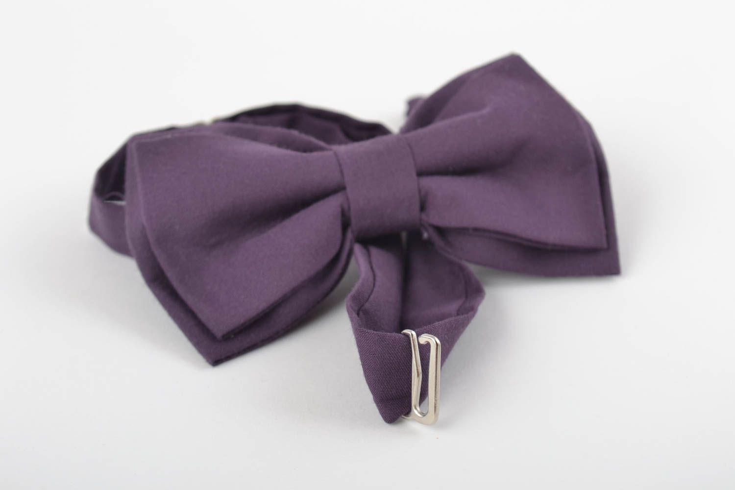 Beautiful handmade designer fabric bow tie of dark violet color photo 4