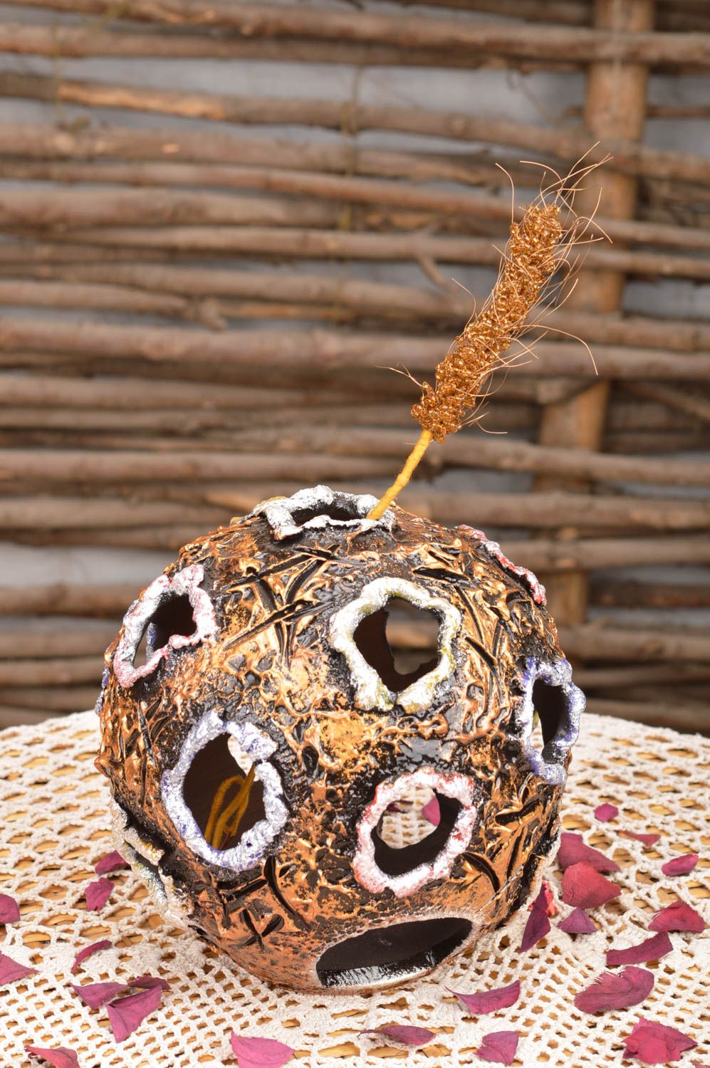 Beautiful handmade unusual designer woven beaded ear of wheat for home decor photo 1