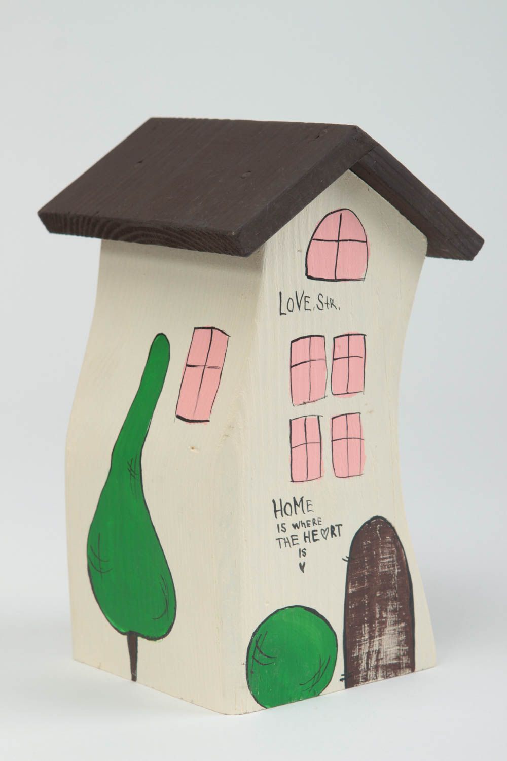 Deko Figur Handmade Deko Figur aus Holz Miniatur Figur mit bunter Bemalung Haus foto 2