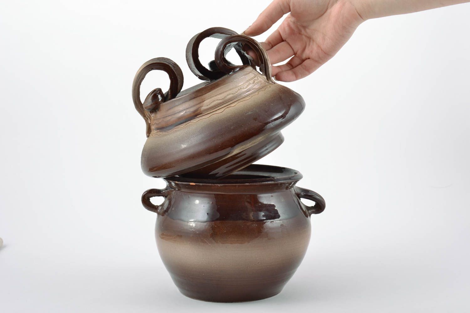 Pot à épices en terre cuite fait main couvert de glaçure 1 litre avec couvercle photo 3
