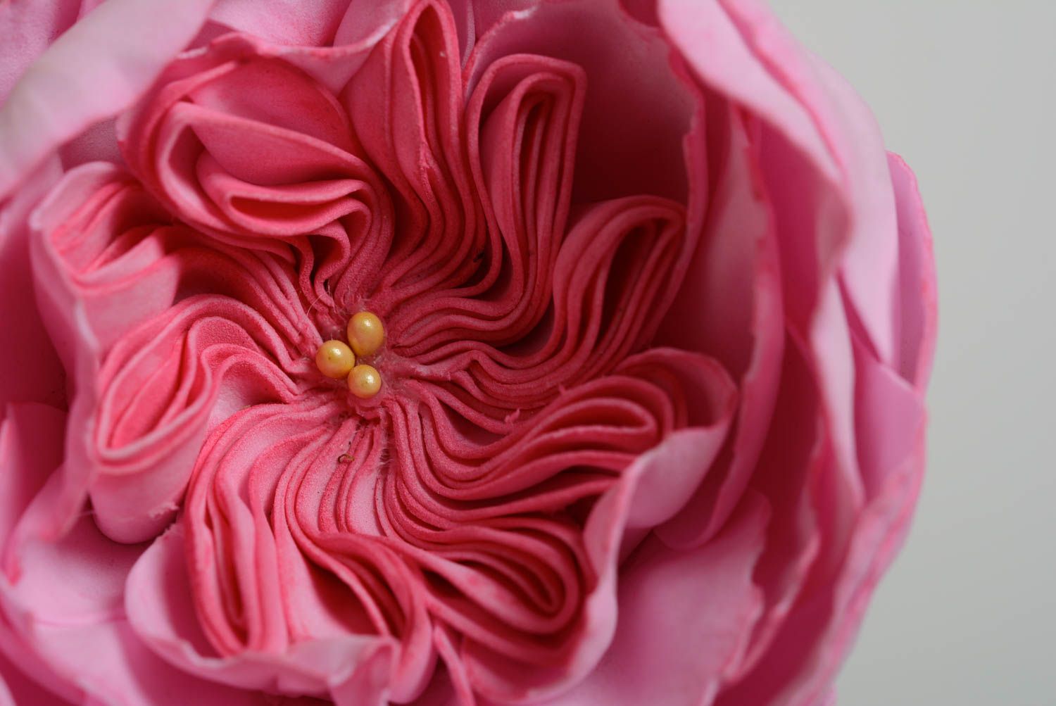 Handmade designer beautiful pink brooch made of foamiran volume pink flower  photo 2