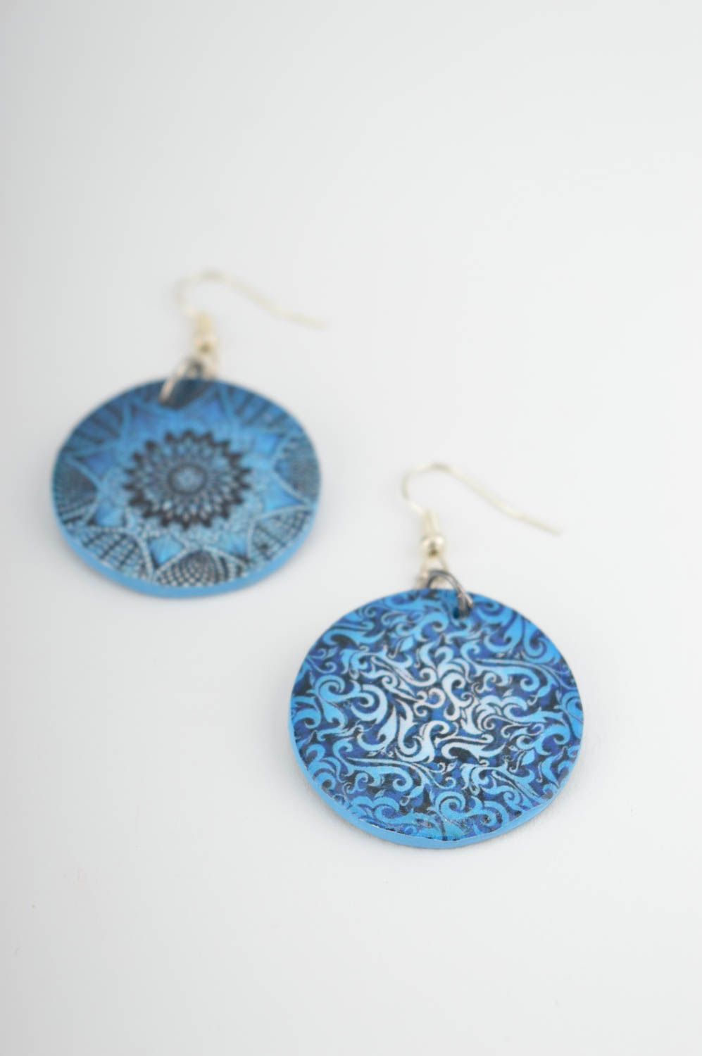 Unusual handmade plastic earrings blue dangle earrings modern jewelry for girls photo 4