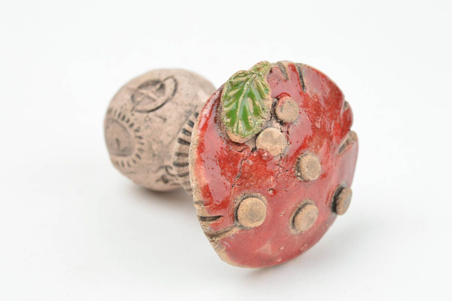 Petit champignon en céramique beau beige-rouge peint déco fait main Amanite photo 2