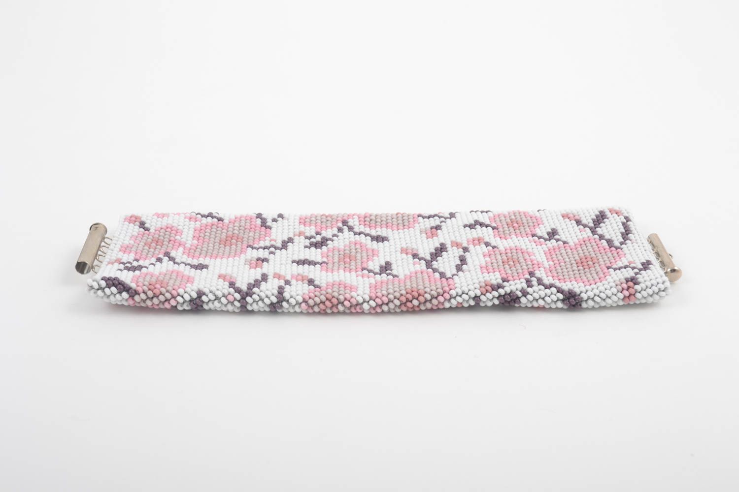 Браслет ручной работы широкий браслет из бисера модная бижутерия розовая сакура фото 5