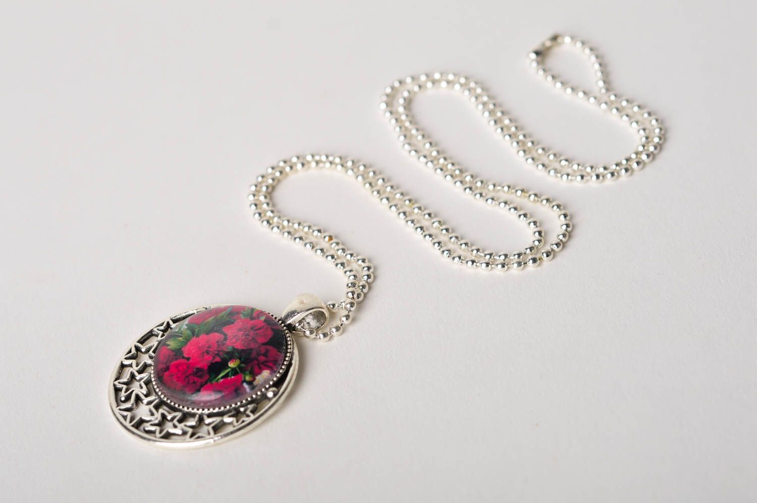 Handmade pendant with delicate print pendant on long chain designer jewelry photo 3
