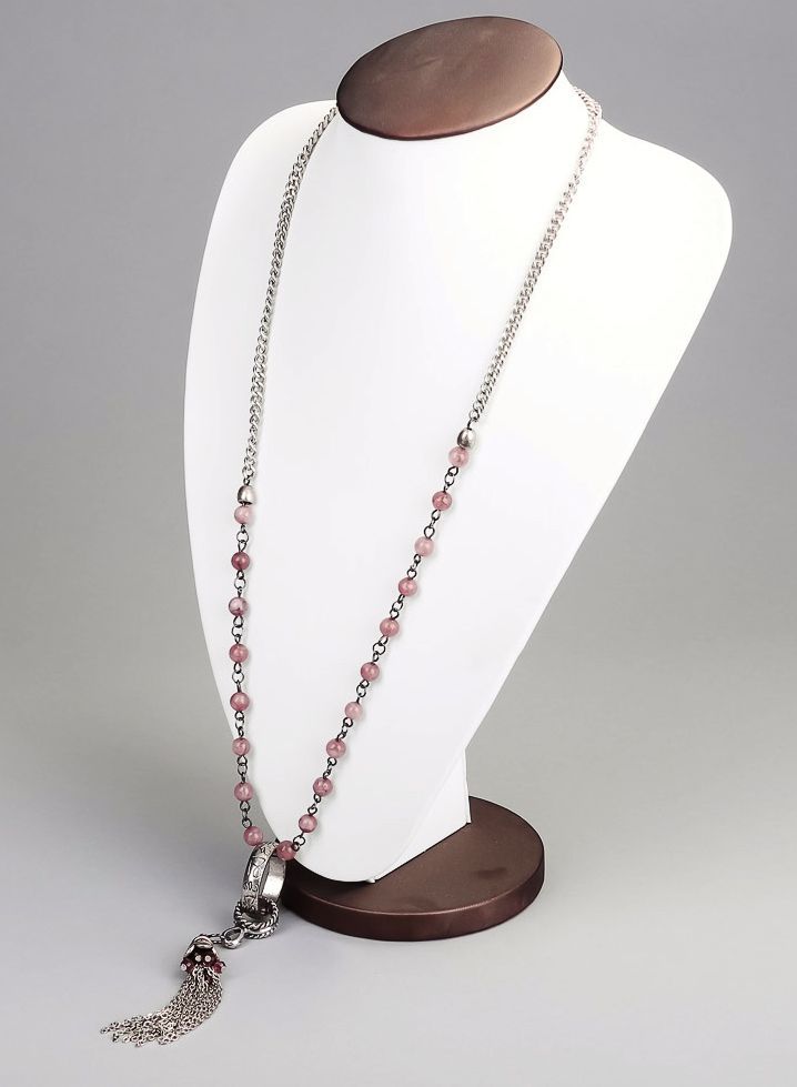 Necklace made of natural gemstones with metal pendant photo 2