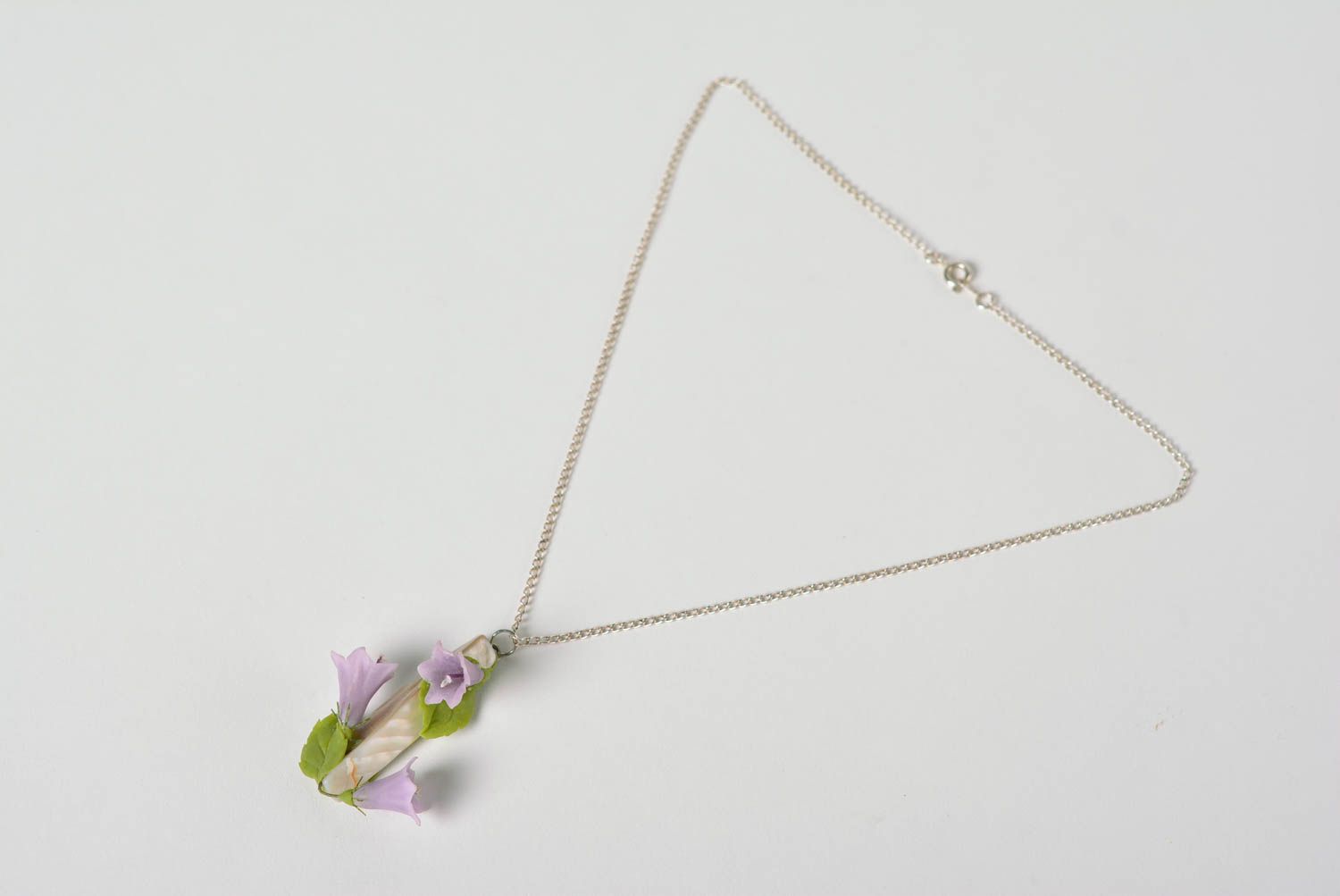 Women's handmade designer polymer clay flower pendant on chain photo 5
