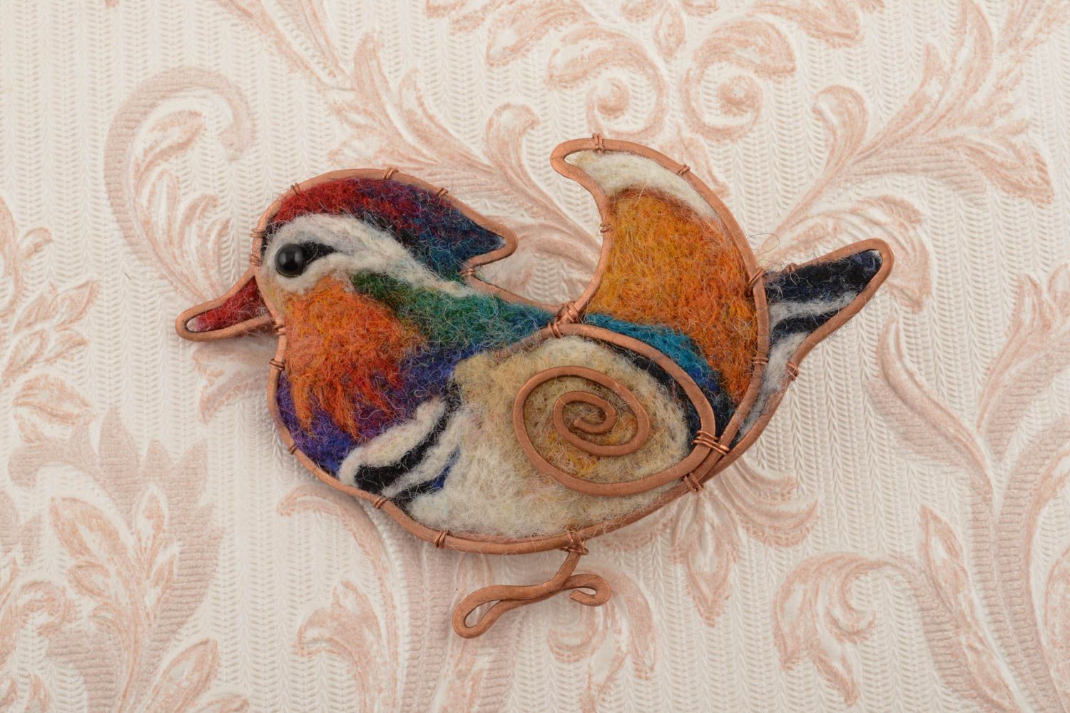 Handmade brooch bird brooch woolen brooch copper brooch design jewelry girl gift photo 1