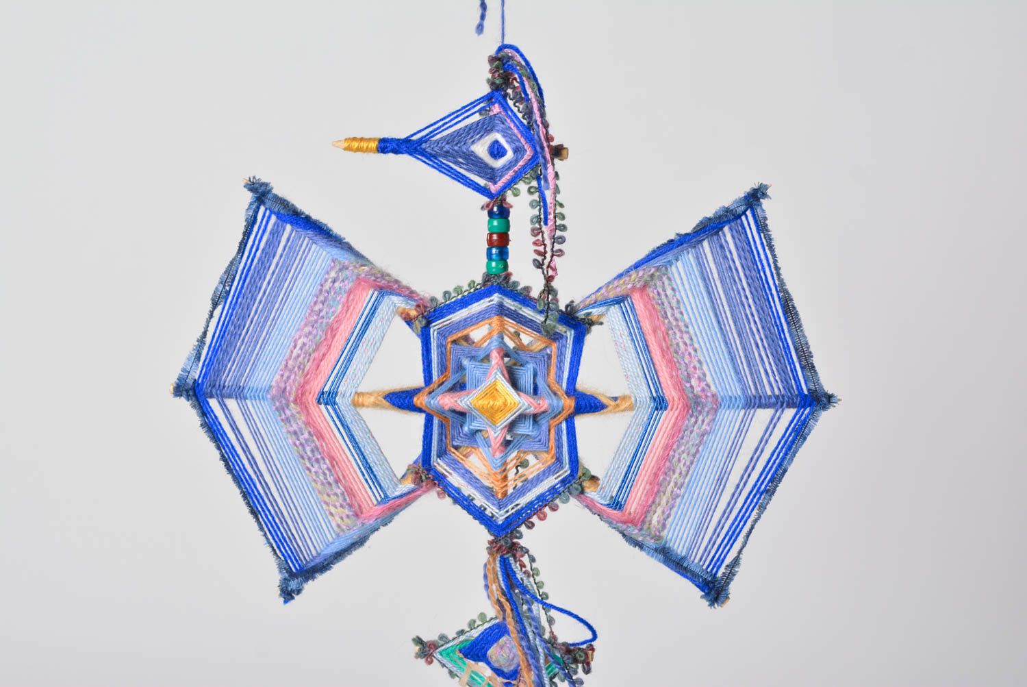 Настенный декор ручной работы синяя мандала из ниток панно на стену необычное фото 3