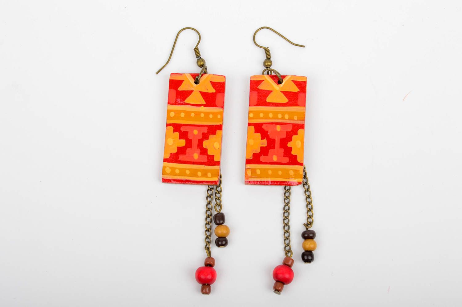 Handmade accessories unusual earrings ceramic square-shaped earrings girl gifts  photo 3