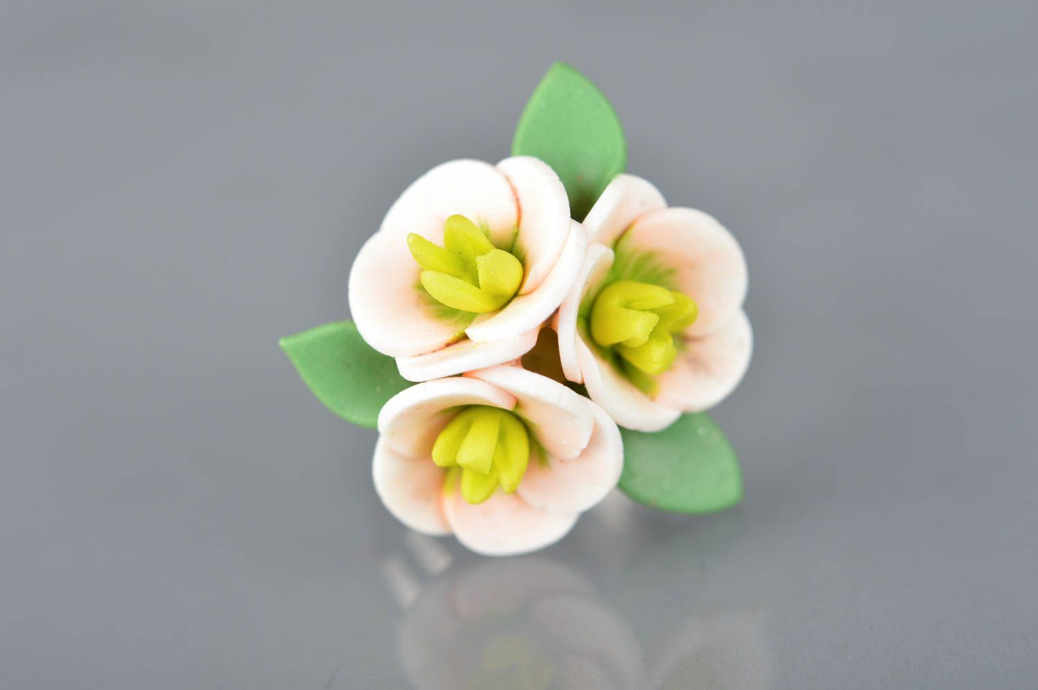 Beautiful gentle women's handmade designer polymer clay flower ring photo 1