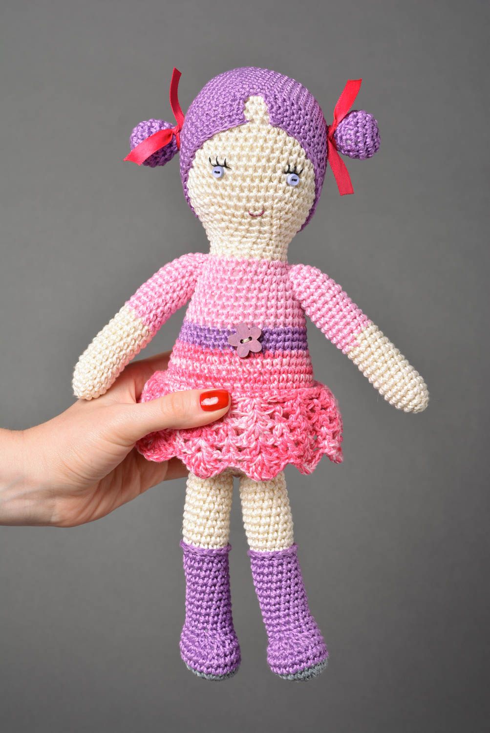 Grande poupée en coton Jouet fait main tricoté au crochet Cadeau enfant original photo 3