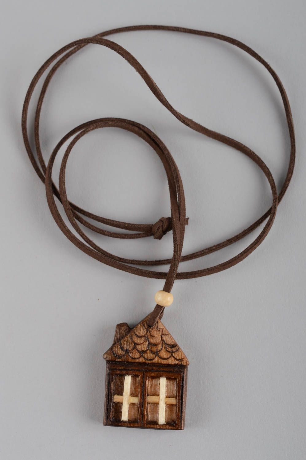 Unusual handmade wooden pendant wood craft neck accessories for girls photo 7