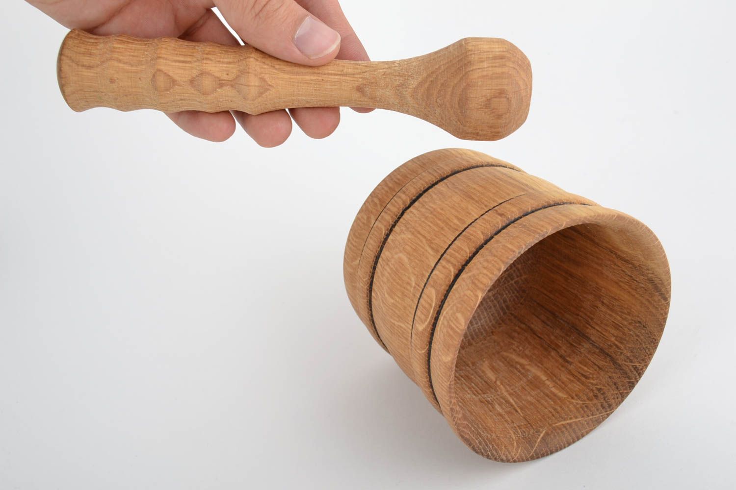 Holz Mörser mit Stößel für Vermahlung von Gewürzen und Nüssen 350 ml originell foto 5