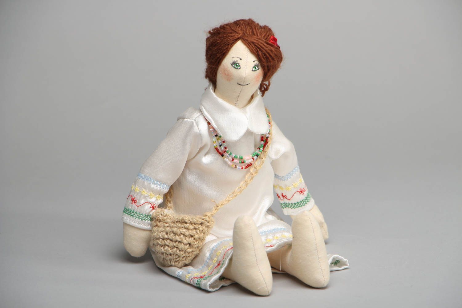 Poupée fille en coton et satin originale faite main pratique jouet pour enfant photo 1