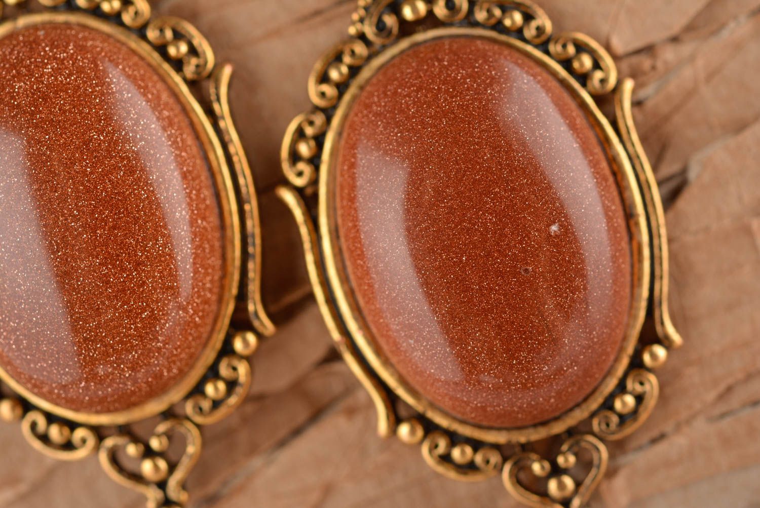 Unusual beautiful earrings handmade designer earrings brown oval jewelry photo 2