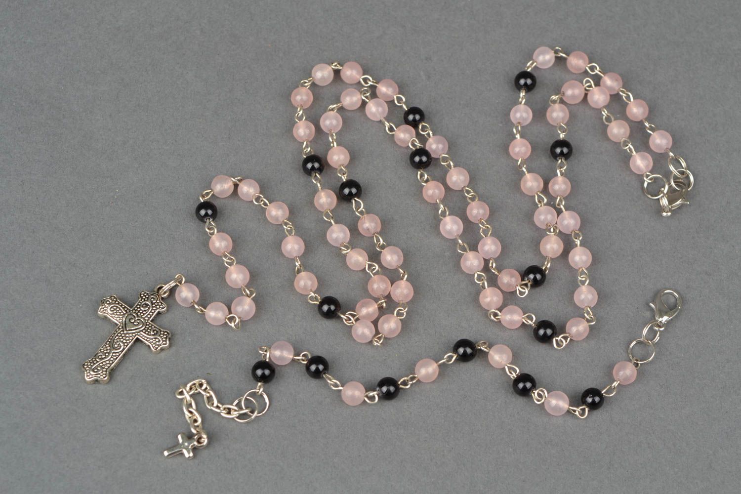 Pink quartz and agate necklace and bracelet Rosary photo 3