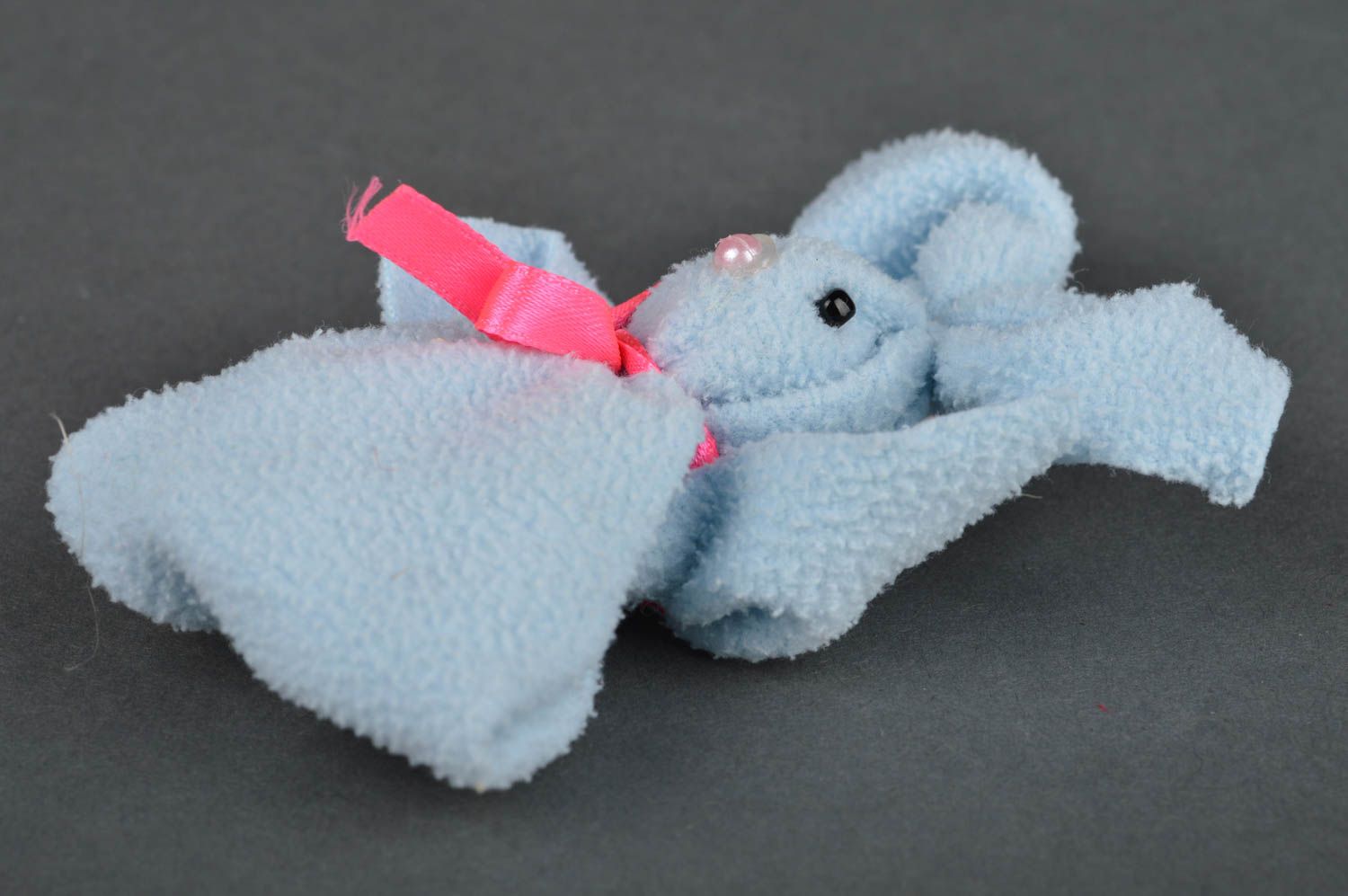 Handmade cute finger toy blue rabbit made of fleece for kids and parents  photo 3