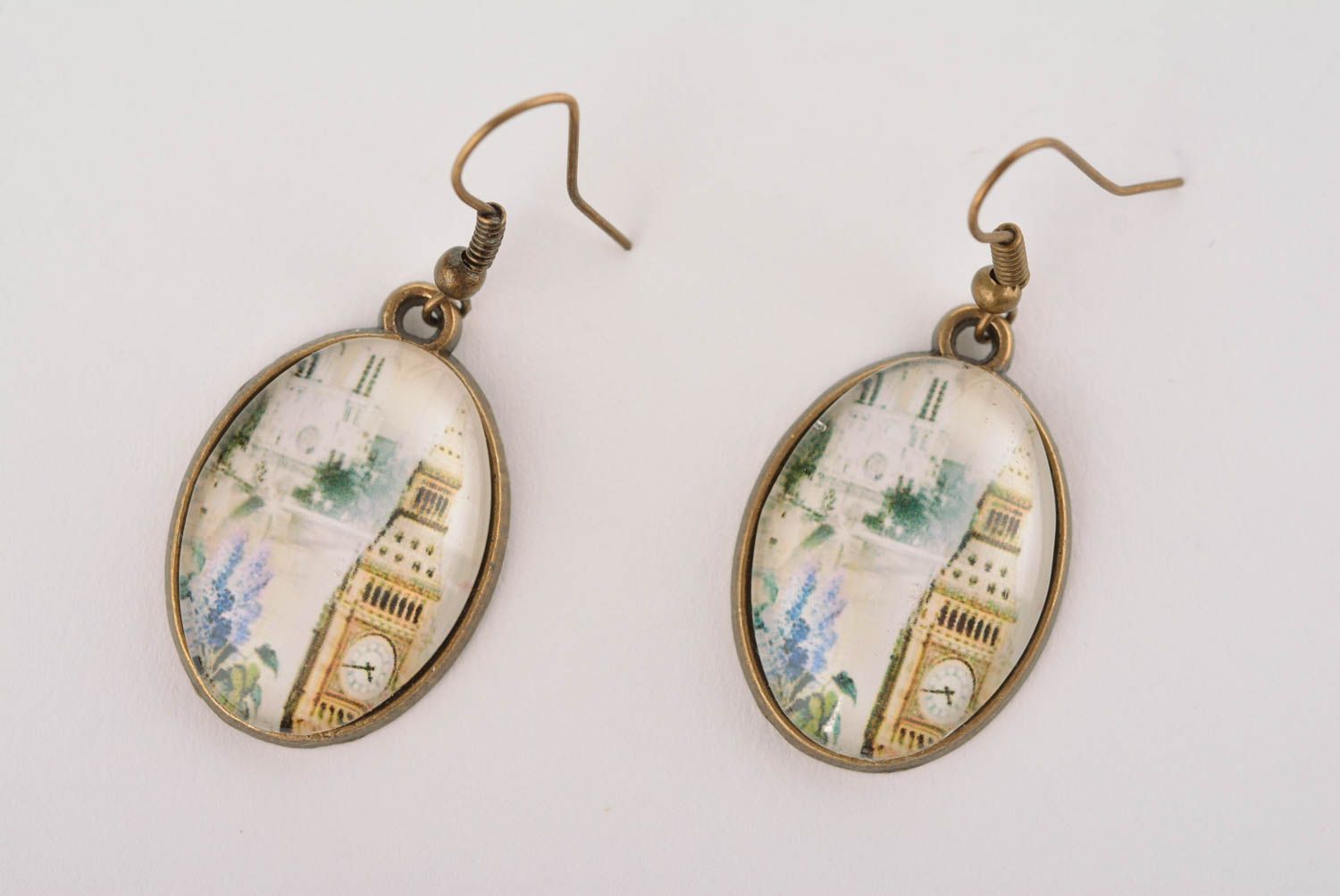 Stylish handmade oval metal earrings glass earrings designs beautiful jewellery photo 4