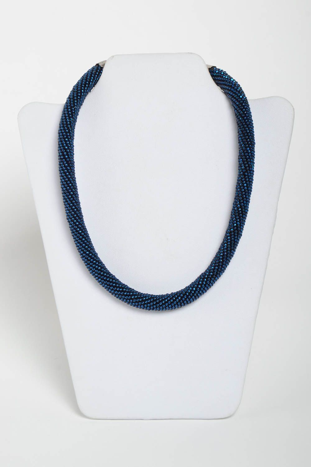 Collier spirale Bijou fait main Cadeau femme bleu en perles de rocaille photo 2