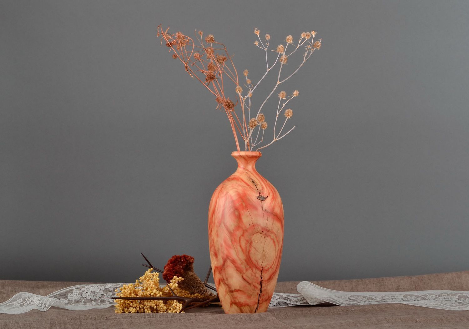 Vaso de madeira para flores secas foto 1