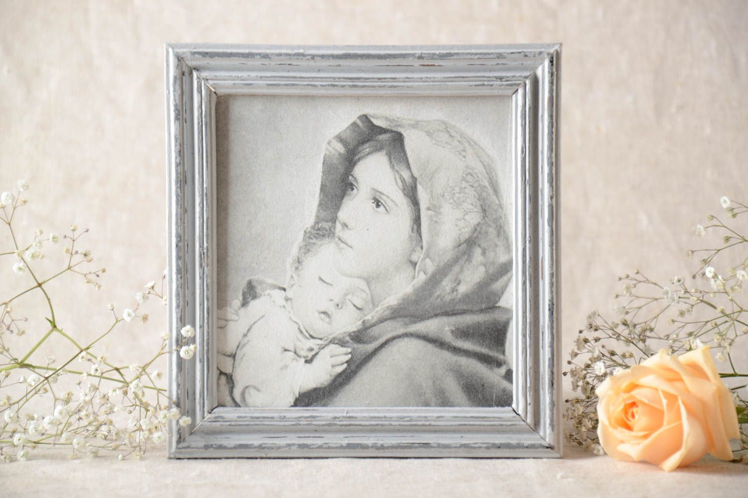 Cuadro en decoupage artesanal elemento decorativo regalo original Madre y bebé foto 1