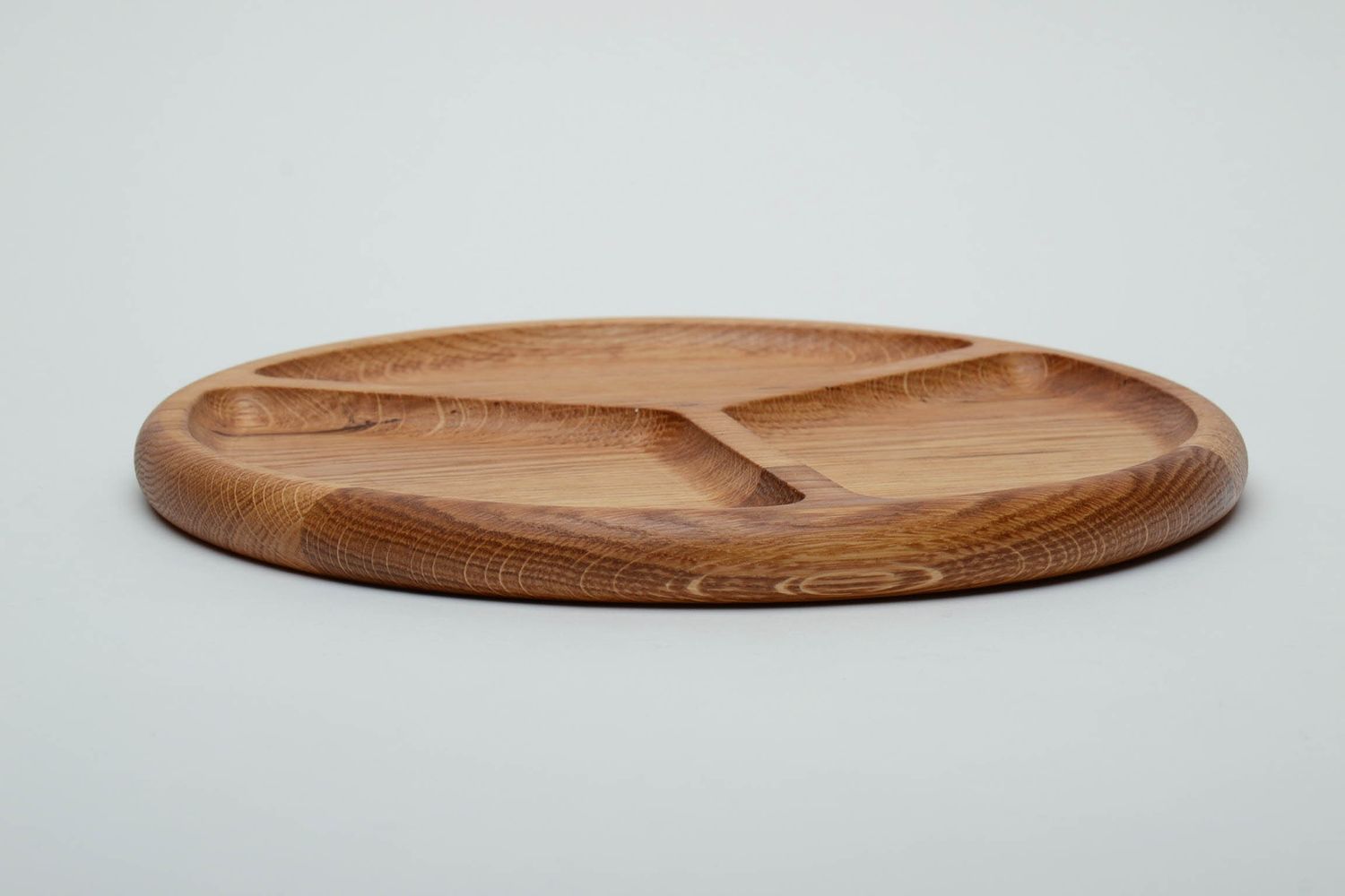Wooden partitioned dish for cheese with three departments photo 2