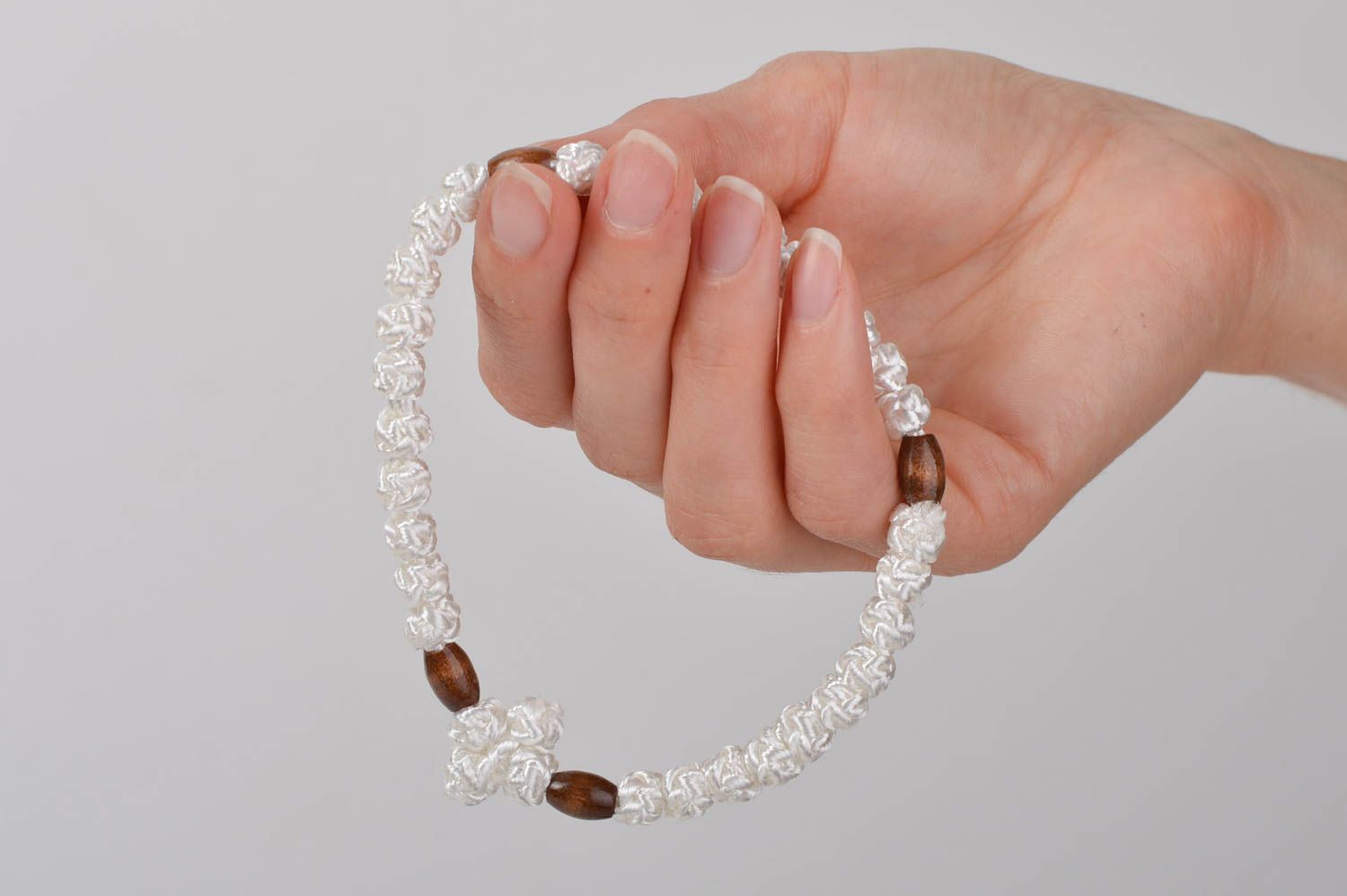 White cord bracelet Serbian rosary unusual strand bracelet  photo 1