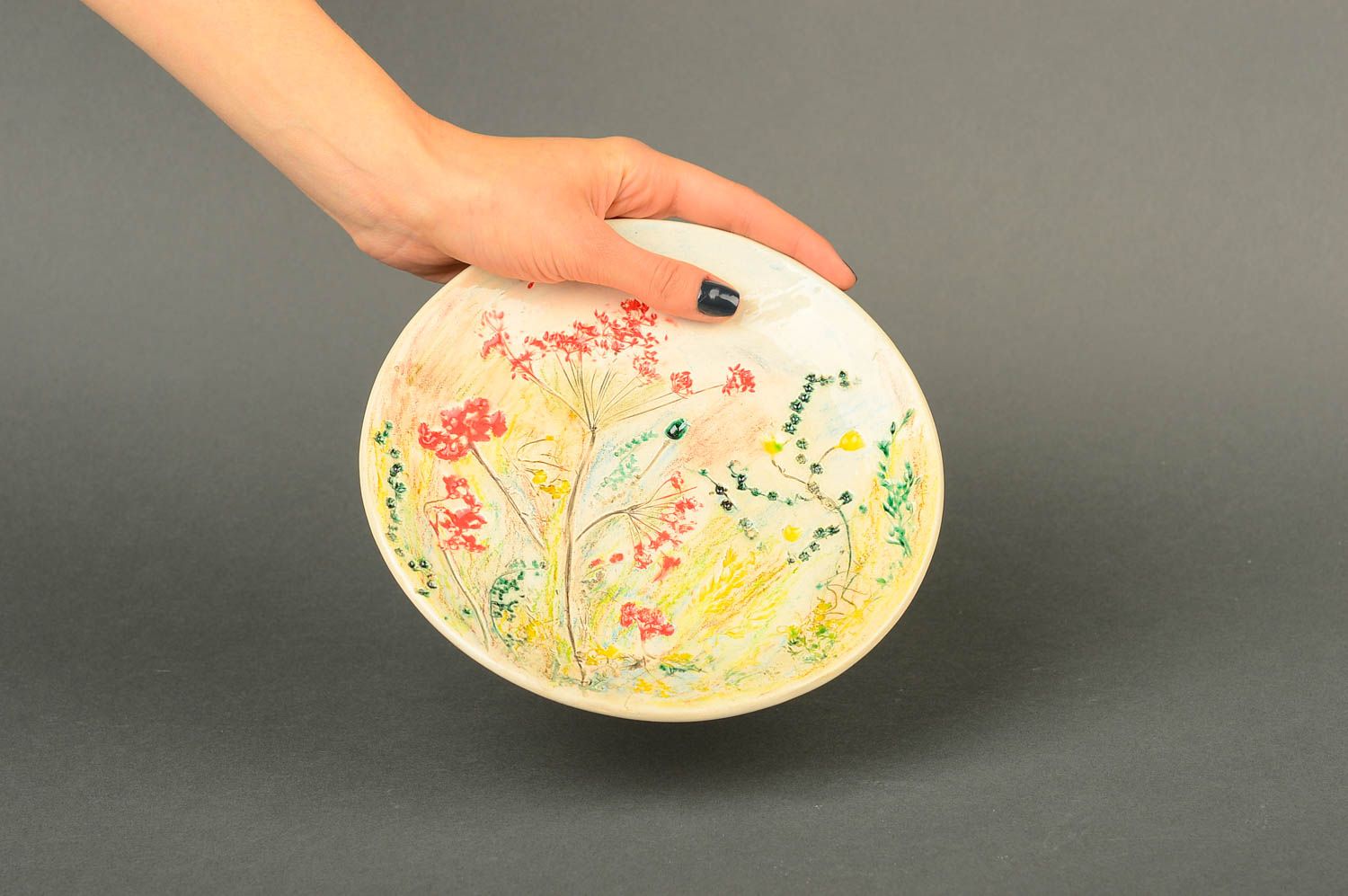 Beautiful handmade ceramic plate painted clay plate stylish tableware ideas photo 2